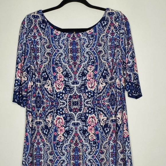 Eliza J Bateau Neck Shift Dress Size 16 Floral Abstract Print Back Zip Stretch - Picture 3 of 15